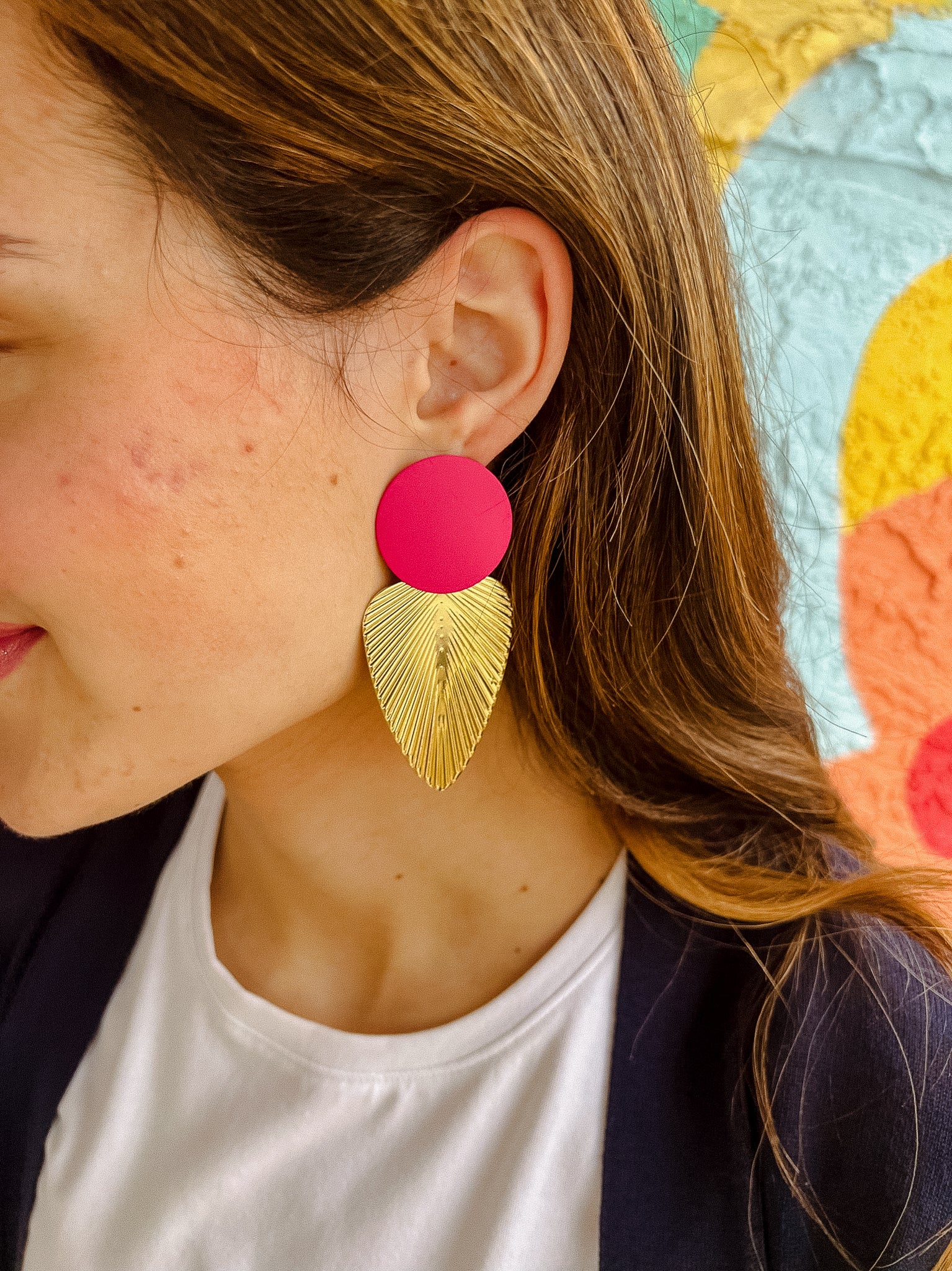 Corinna Geometric Shape Earring - Raspberry + Gold