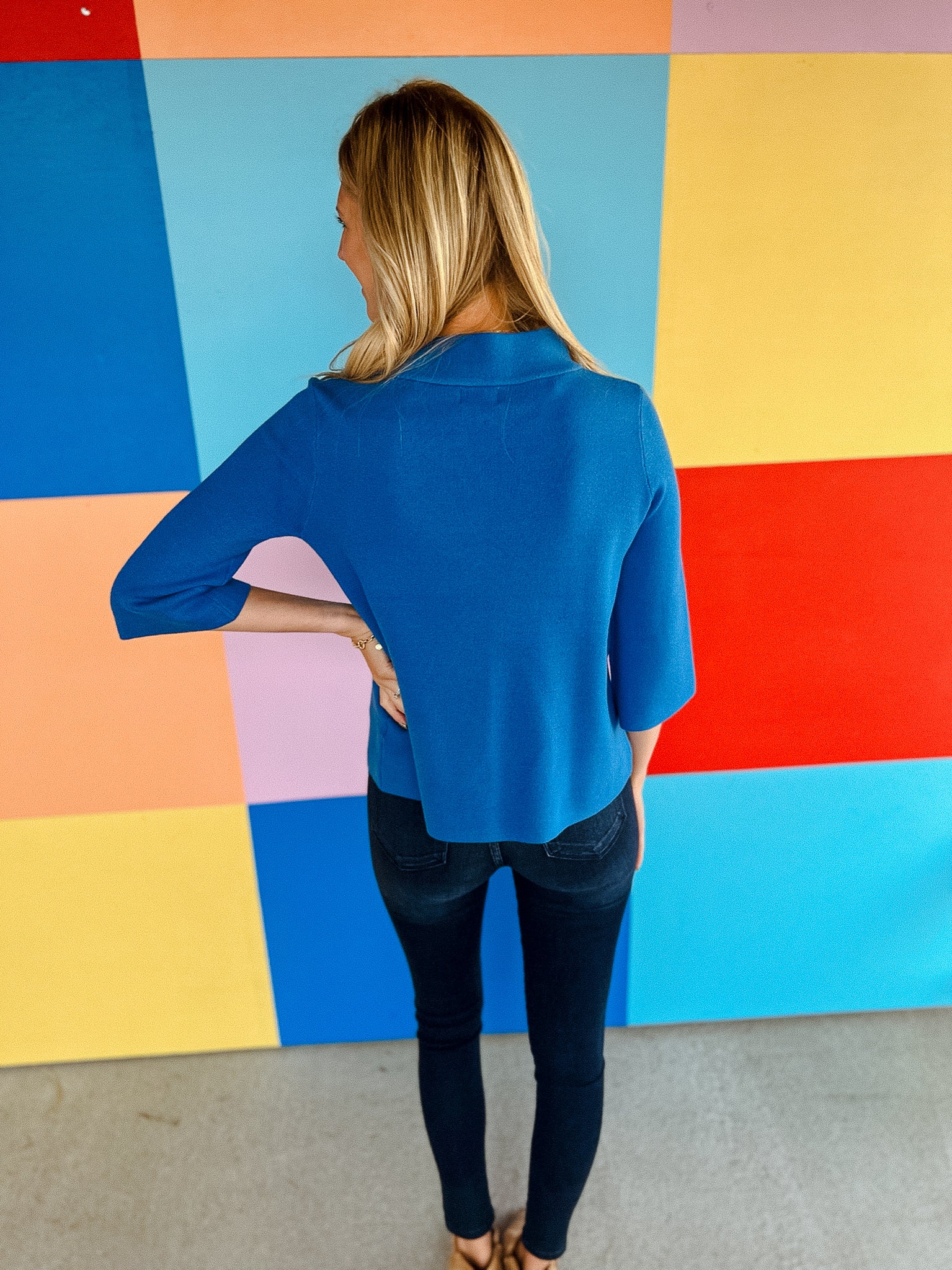 Isla Mock Neck Pullover Sweater - Oxford Blue
