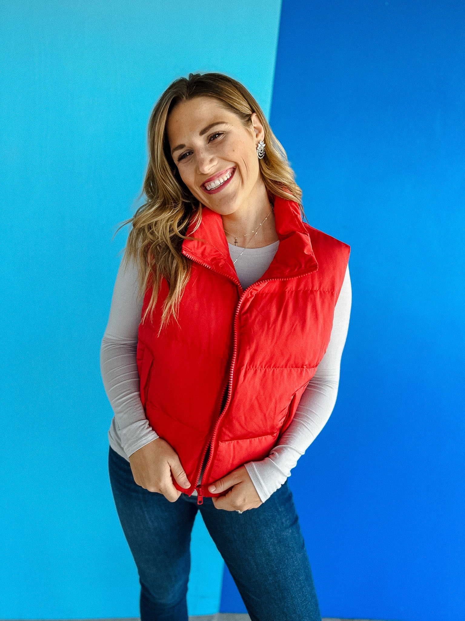 Fall + Forever Puffer Vest - Cool Red