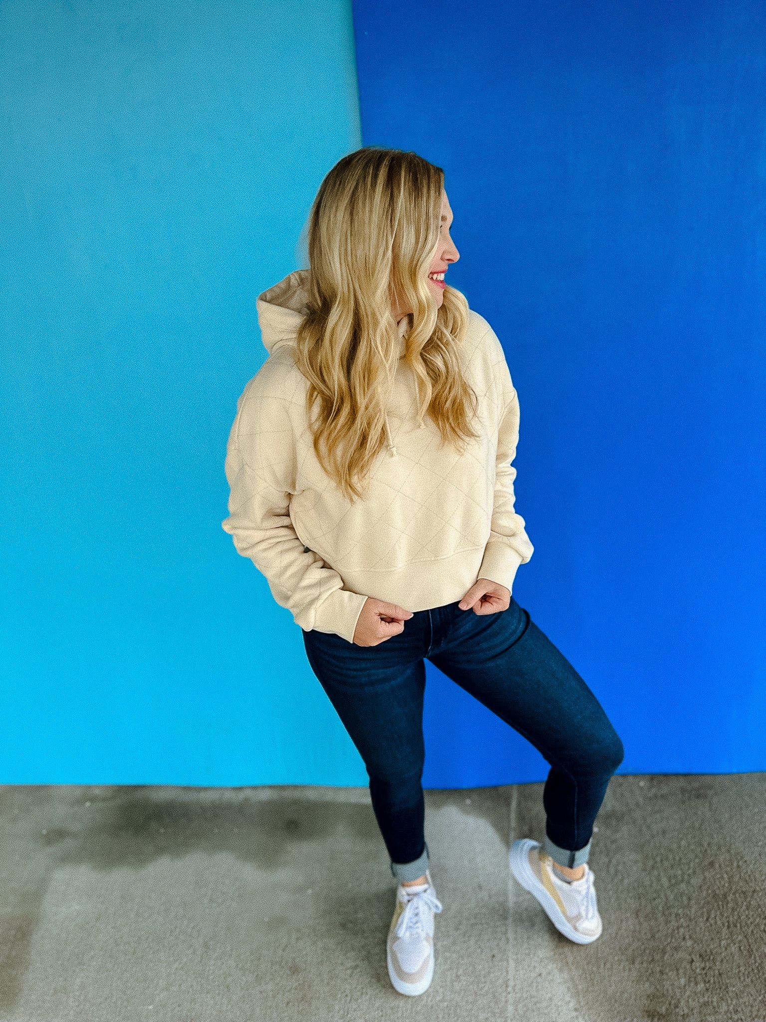 Alayna Quilted Drawstring Hoodie - Oatmeal