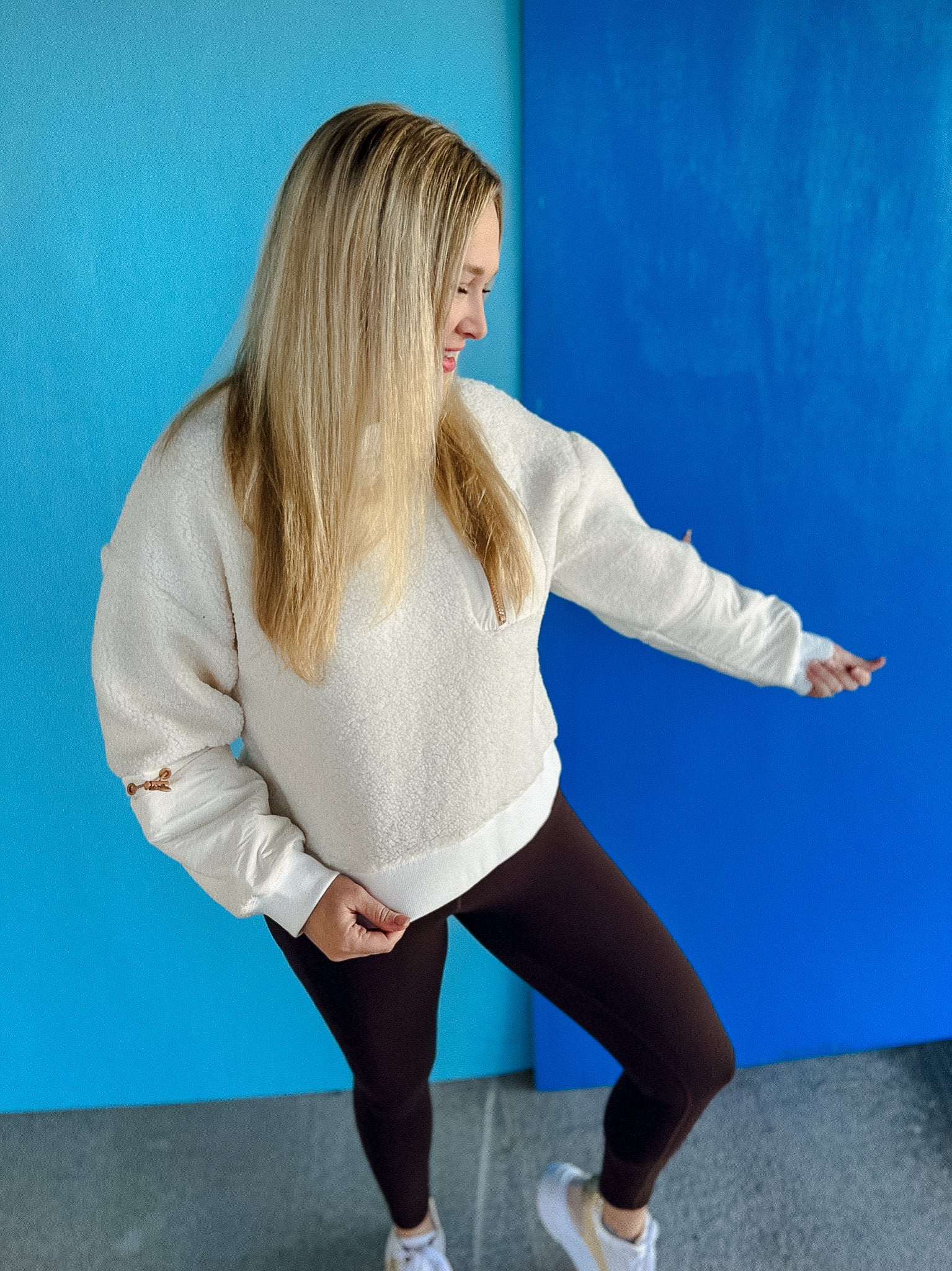 Caitlyn Mixed Media Sweatshirt - Cream + Camel