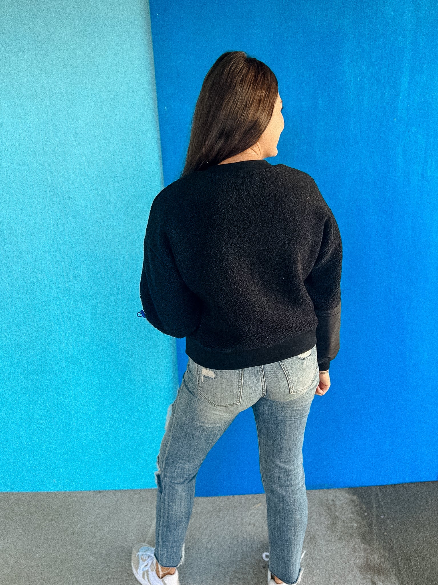 Caitlyn Mixed Media Sweatshirt - Black