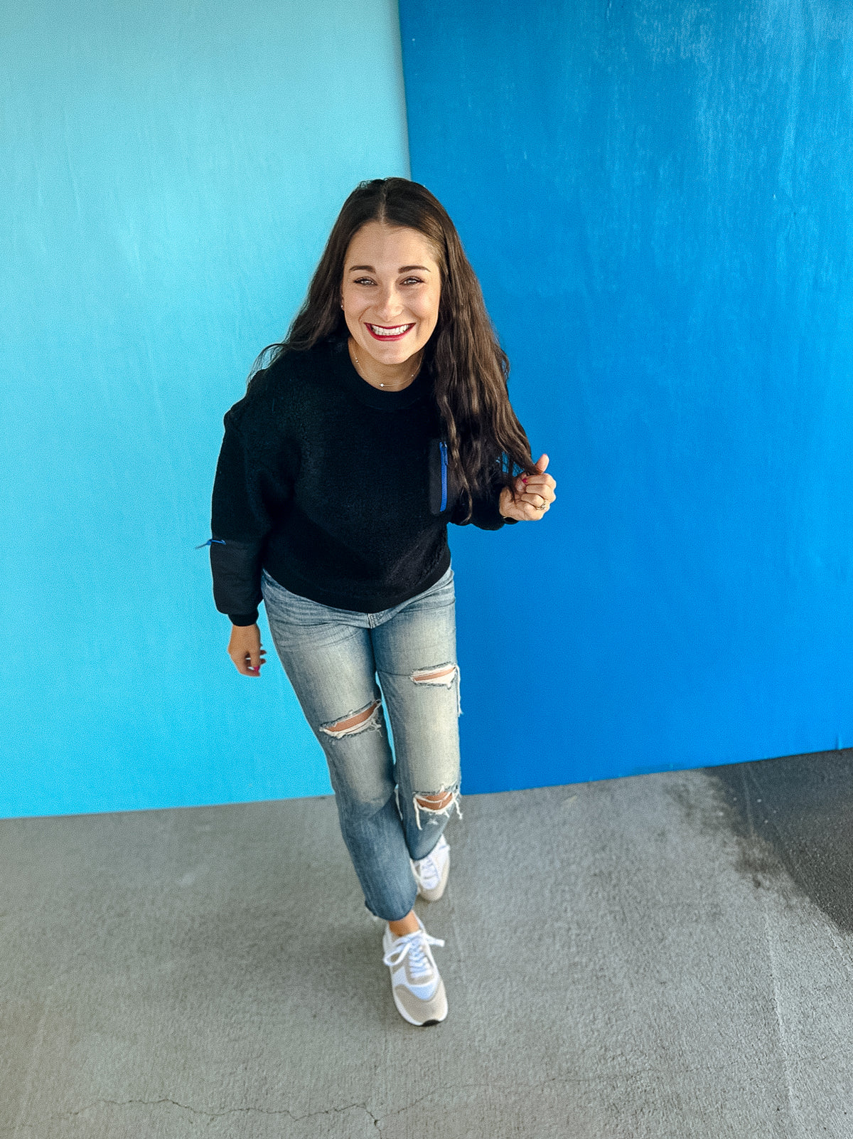 Caitlyn Mixed Media Sweatshirt Black — MyEllement Boutique