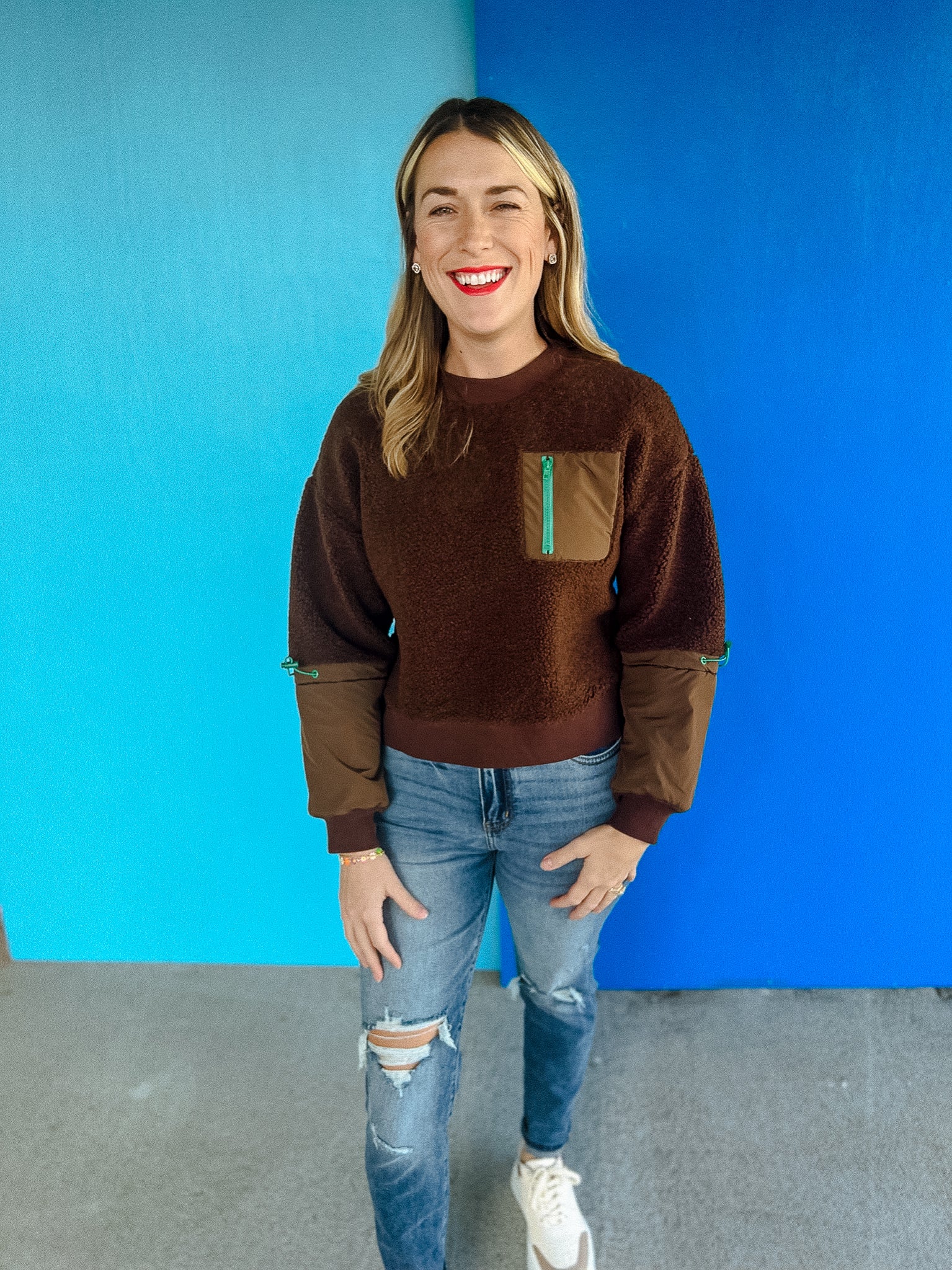 Caitlyn Mixed Media Sweatshirt - Dark Brown