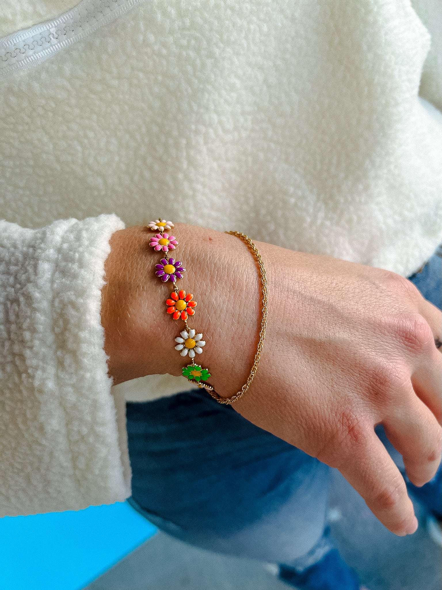 [Treasure Jewels] Chopper Flower Bracelet - Geranium Pink + Light Bright Green + Light Bright Orange + Shell Pink + Cream