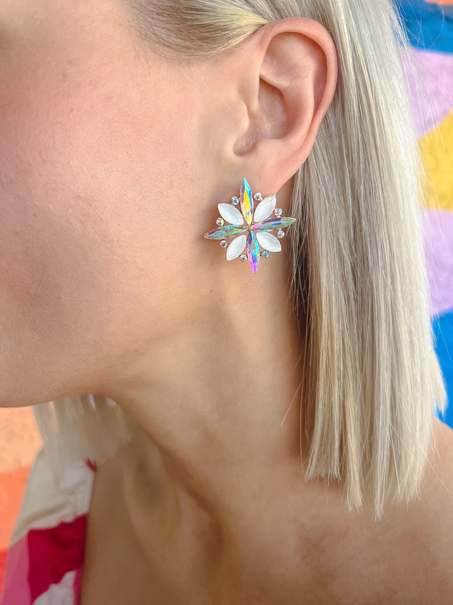 [Treasure Jewels] Shooting Star Crystal Earrings - Gold + Cream