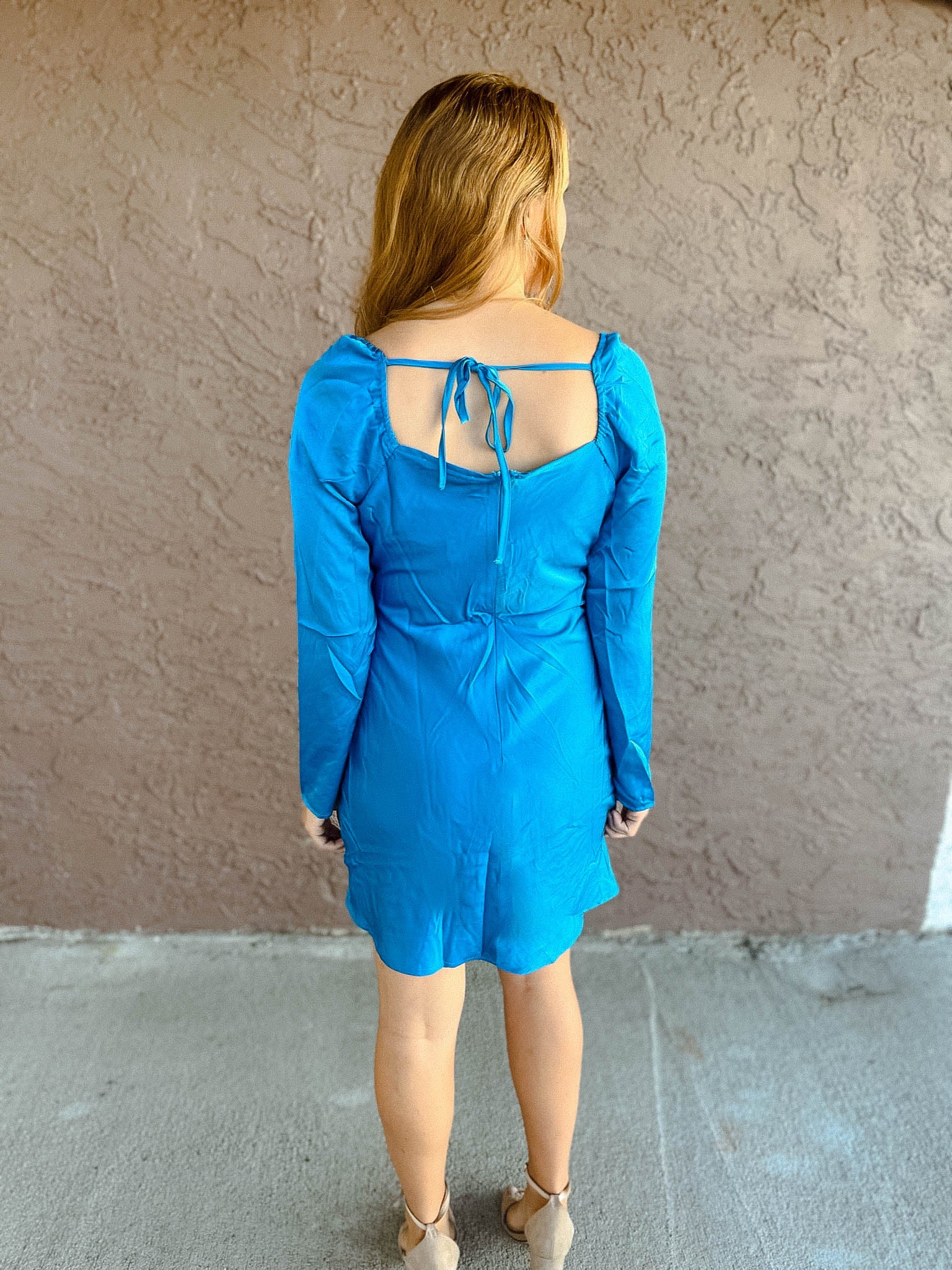 Lennon Cowl Neck Long Sleeve Mini Dress - Turquoise Blue