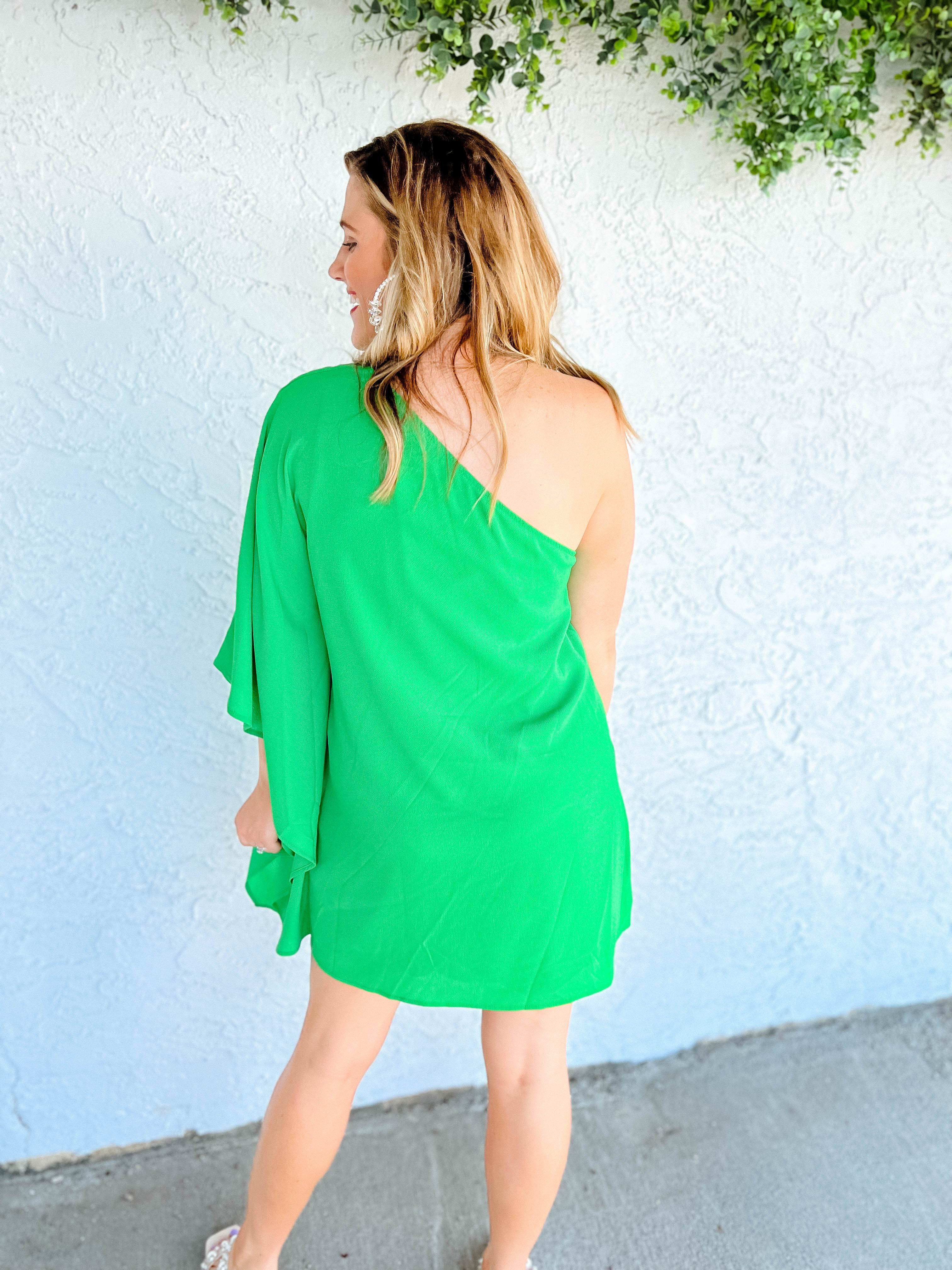 Ivy One Shoulder Dress - Leaf Green