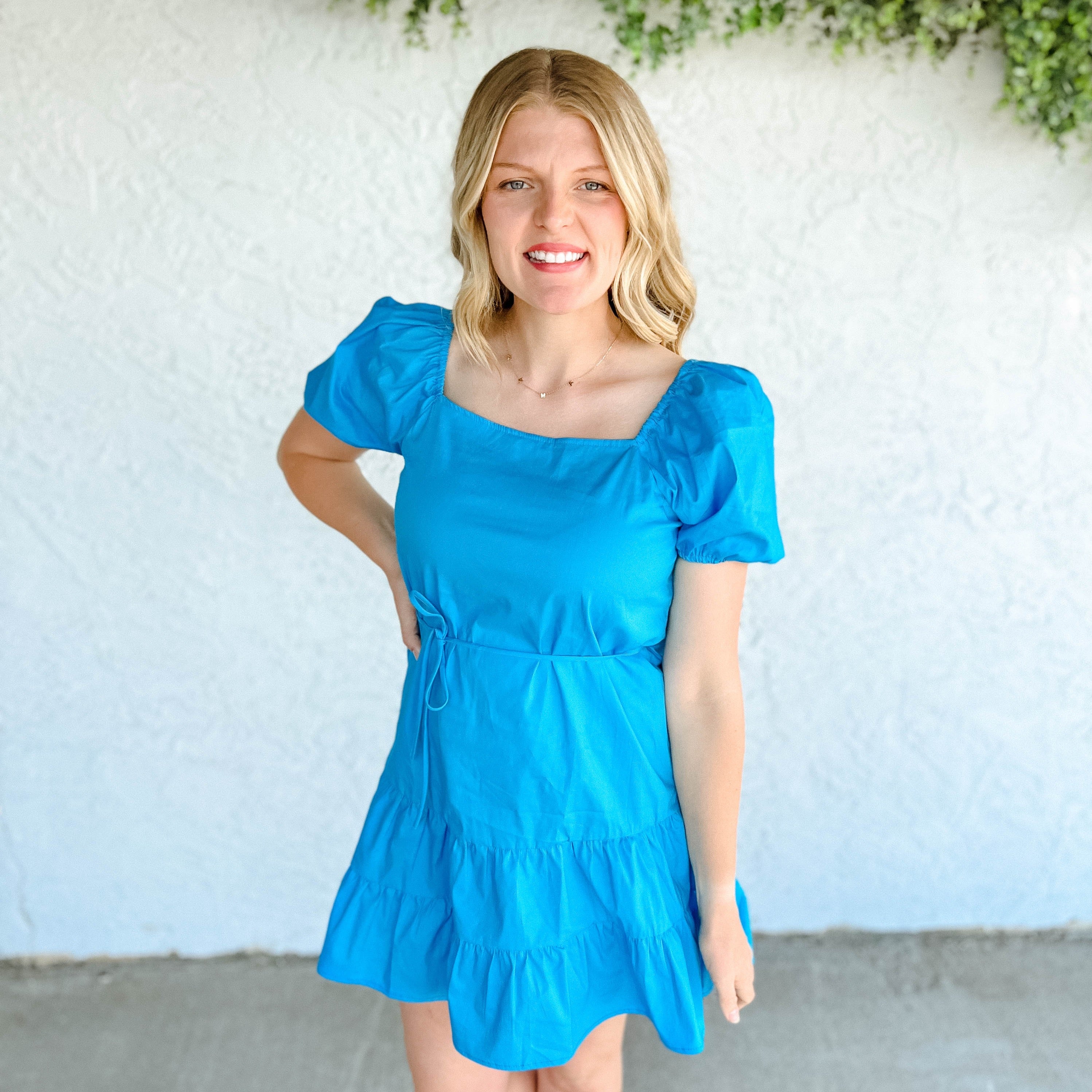 Meg Puff Sleeve Mini Dress - Lagoon Blue