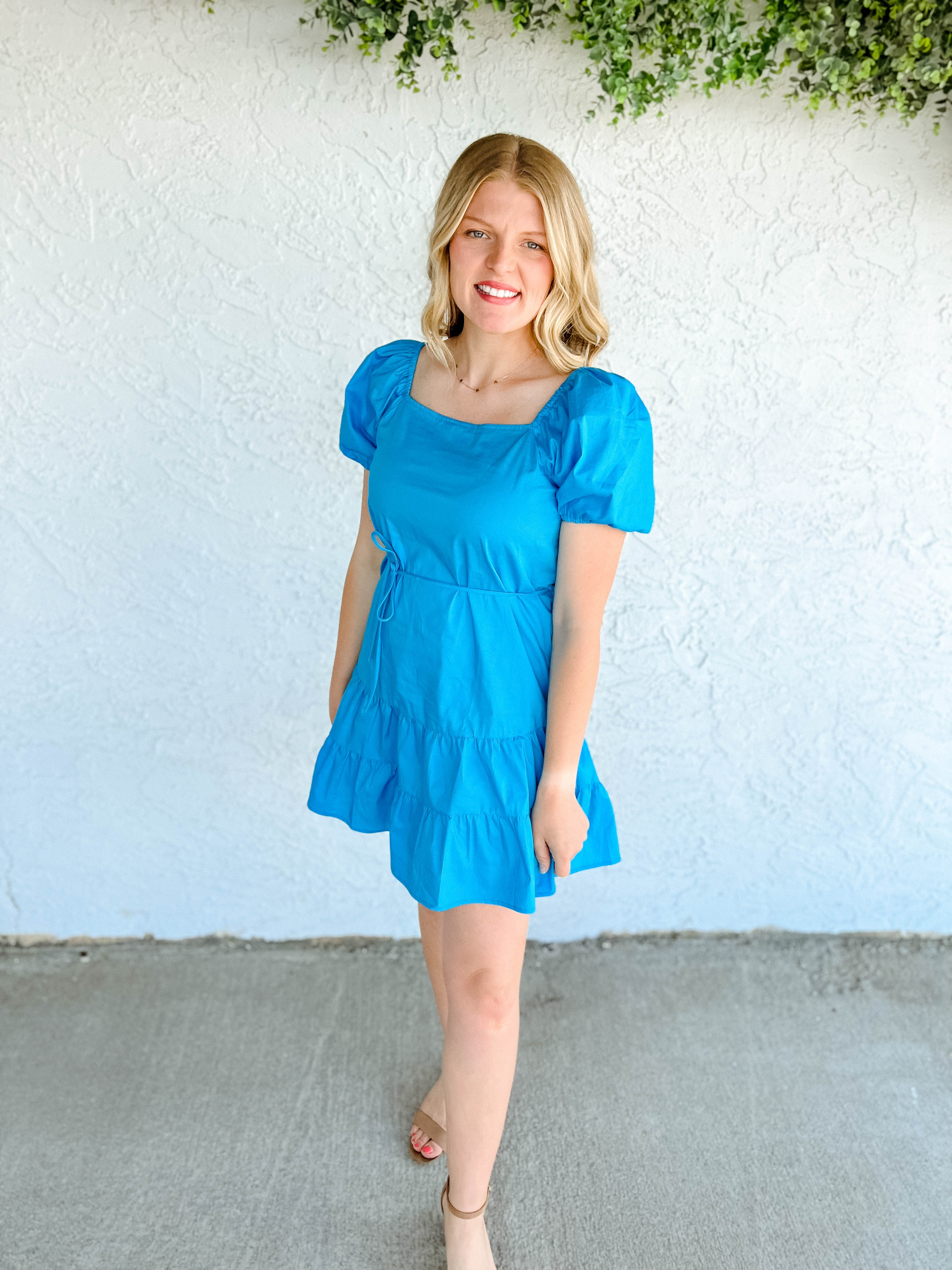 Meg Puff Sleeve Mini Dress - Lagoon Blue