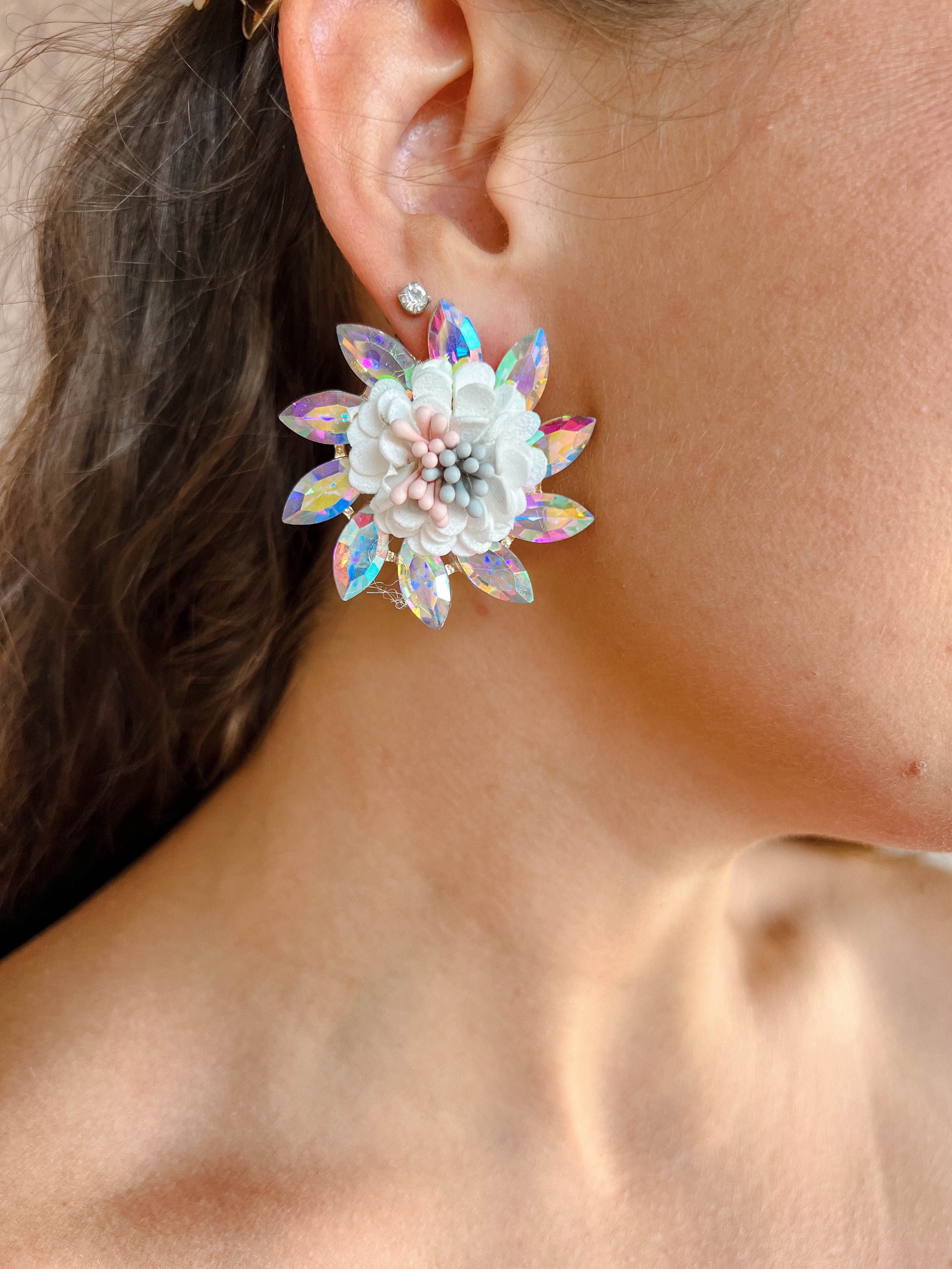 [Treasure Jewels] Just Peachy Beaded Earring - Light Blue Grey + Blush + AB Crystal