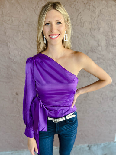 One shoulder purple online top