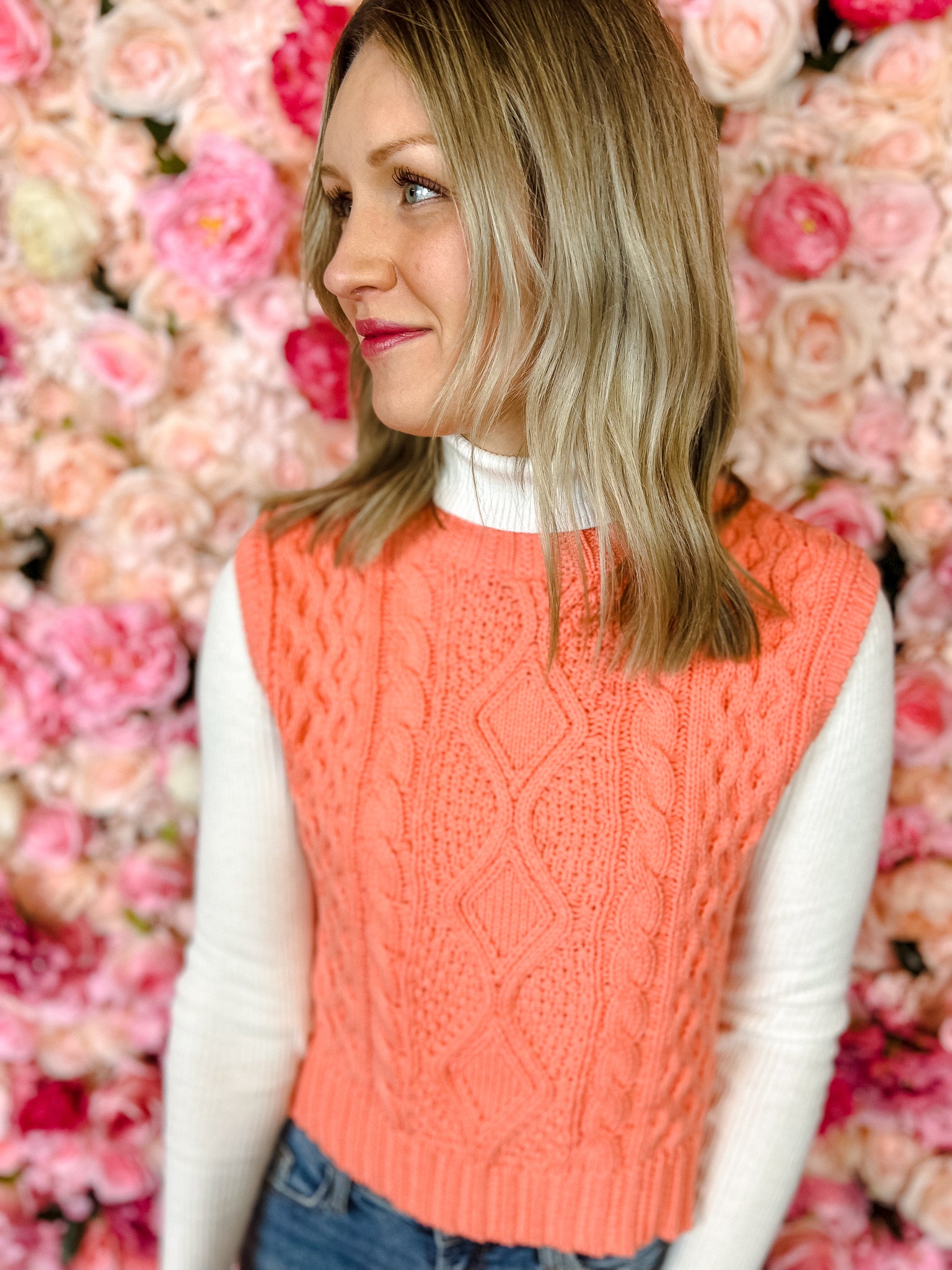 Maia Cable Knit Sweater Vest - Coral
