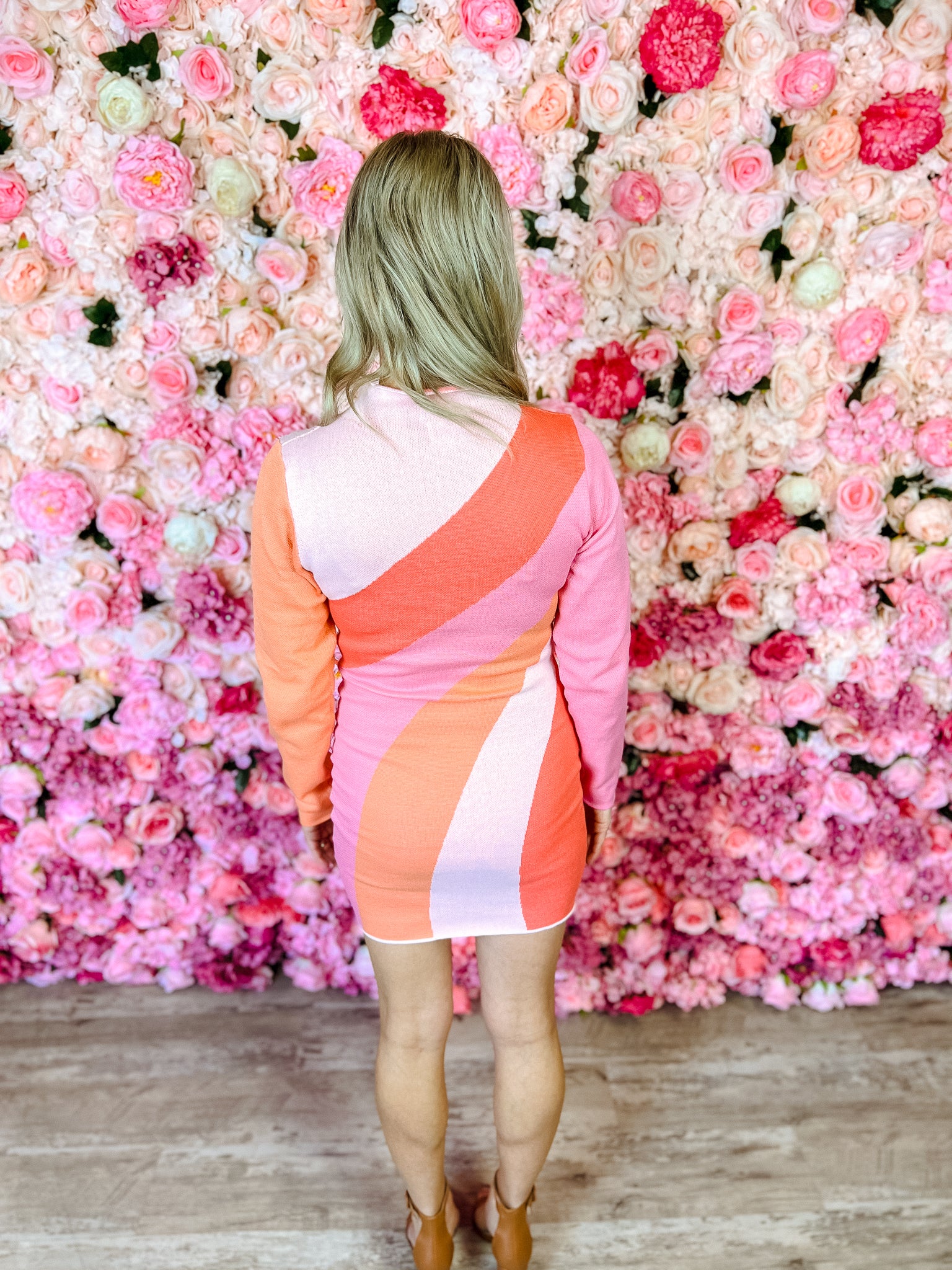 Halsey Colorblock Knit Dress - Coral + Tangerine + Shocking Pink
