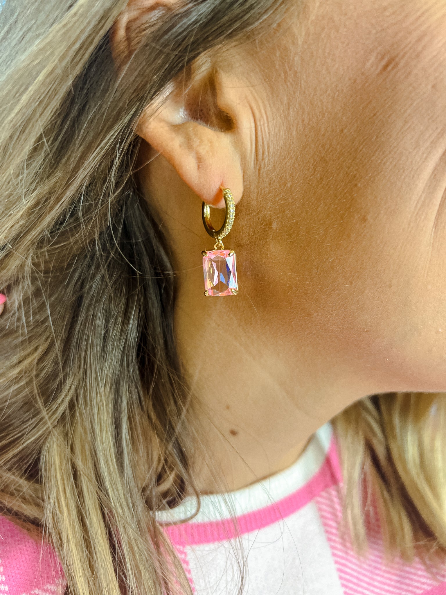 [Treasure Jewels] Gemma Huggie Earrings - Gold + Light Geranium