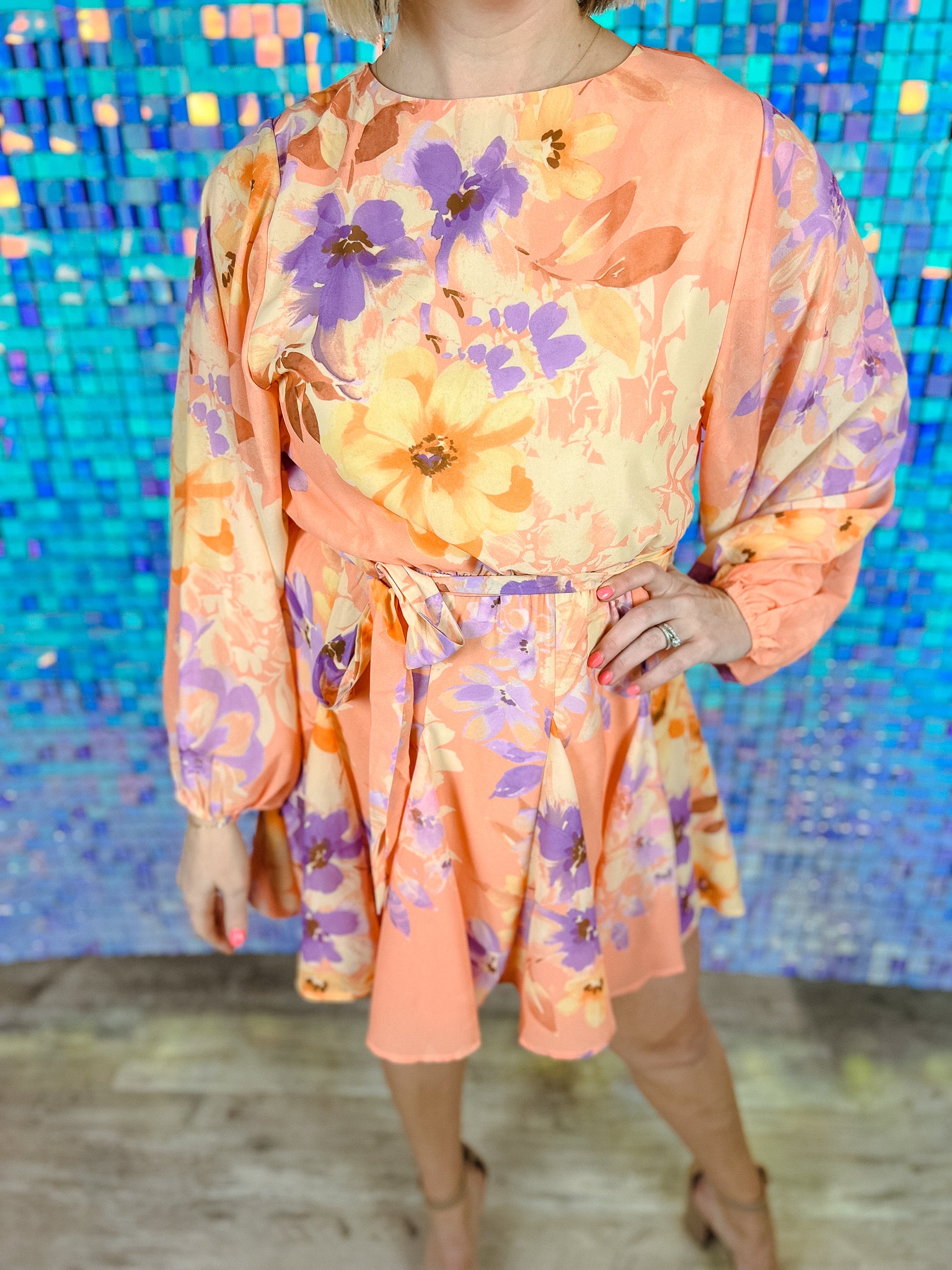 Emberlynn Long Sleeve Mini Dress - Tangerine + Corn + Violet