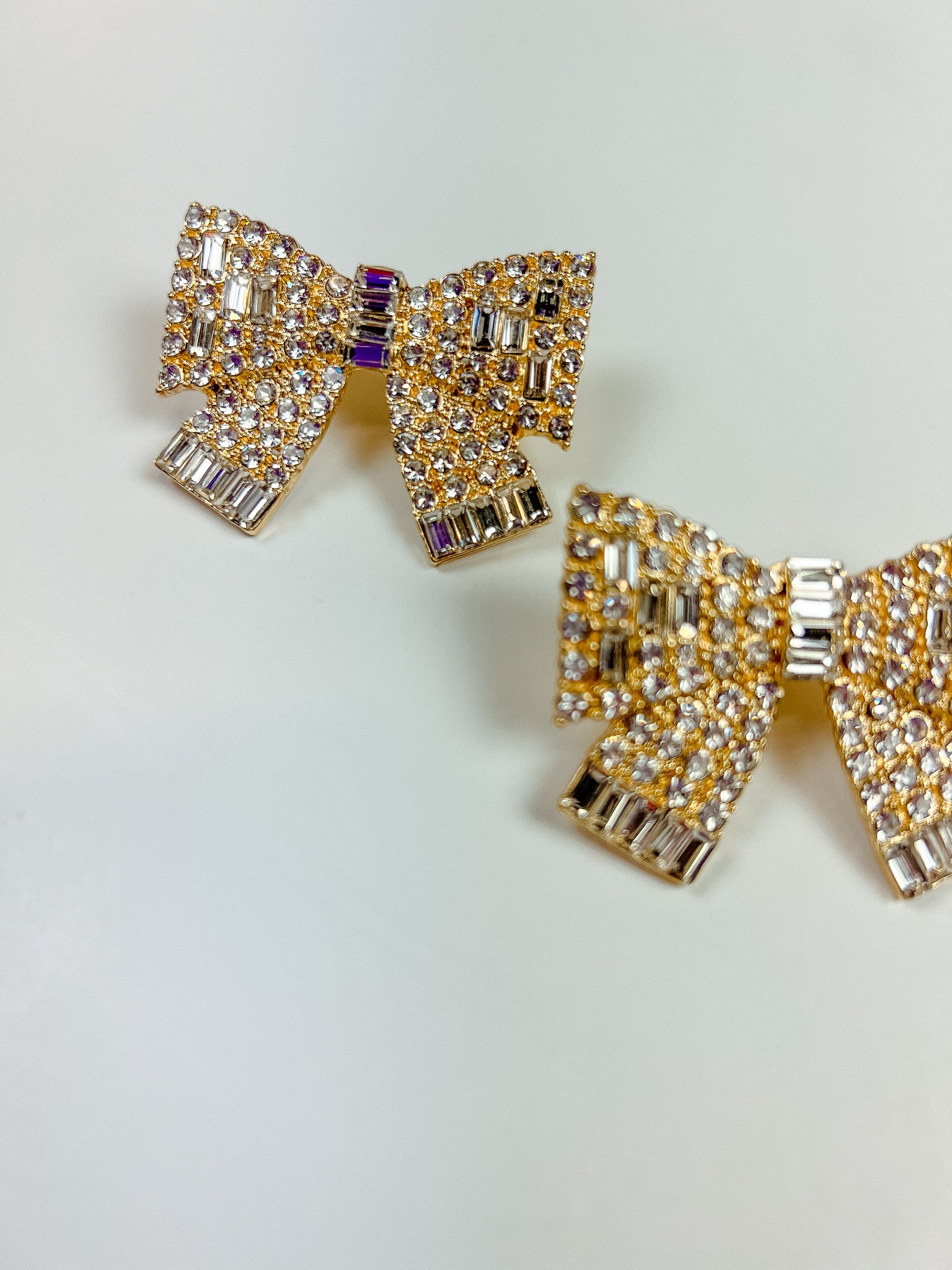 Lilliana Rhinestone Bow Earrings - Gold