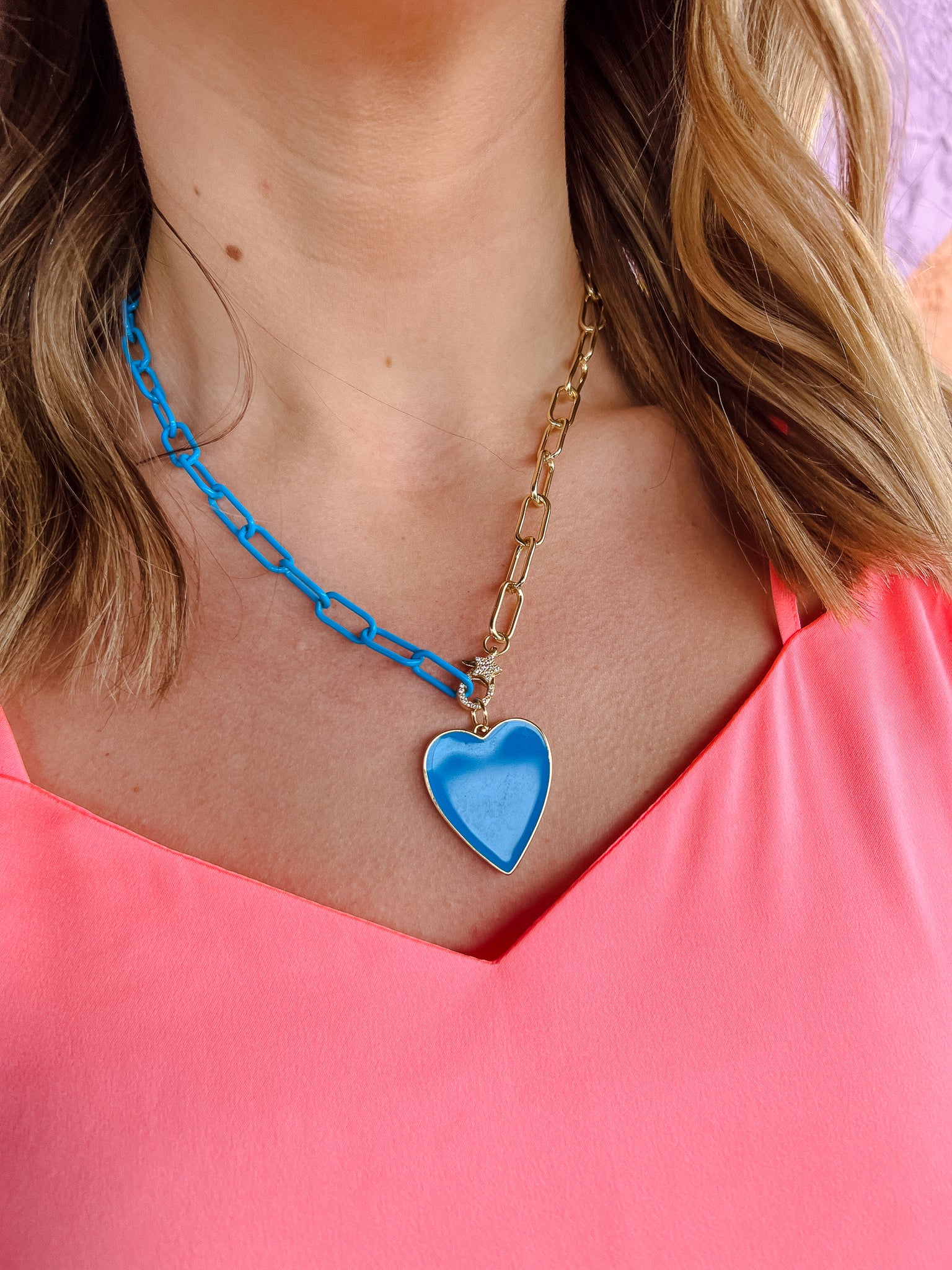[Treasure Jewels] Shannon Blue Heart Chain Necklace - Turquoise Blue