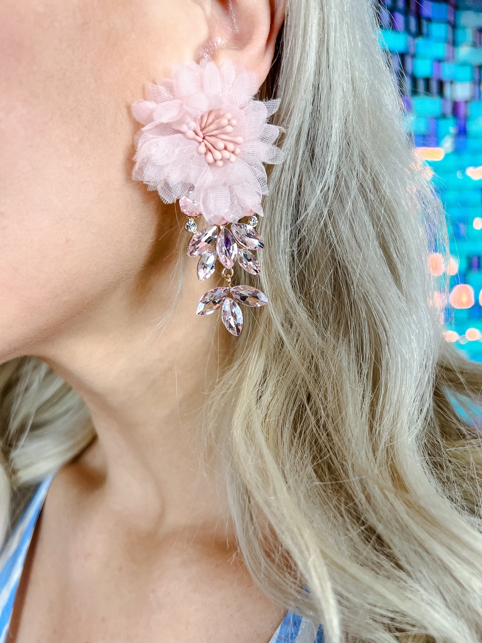 [Treasure Jewels] Emerson Jewel Drop Earrings - Dusty Pink