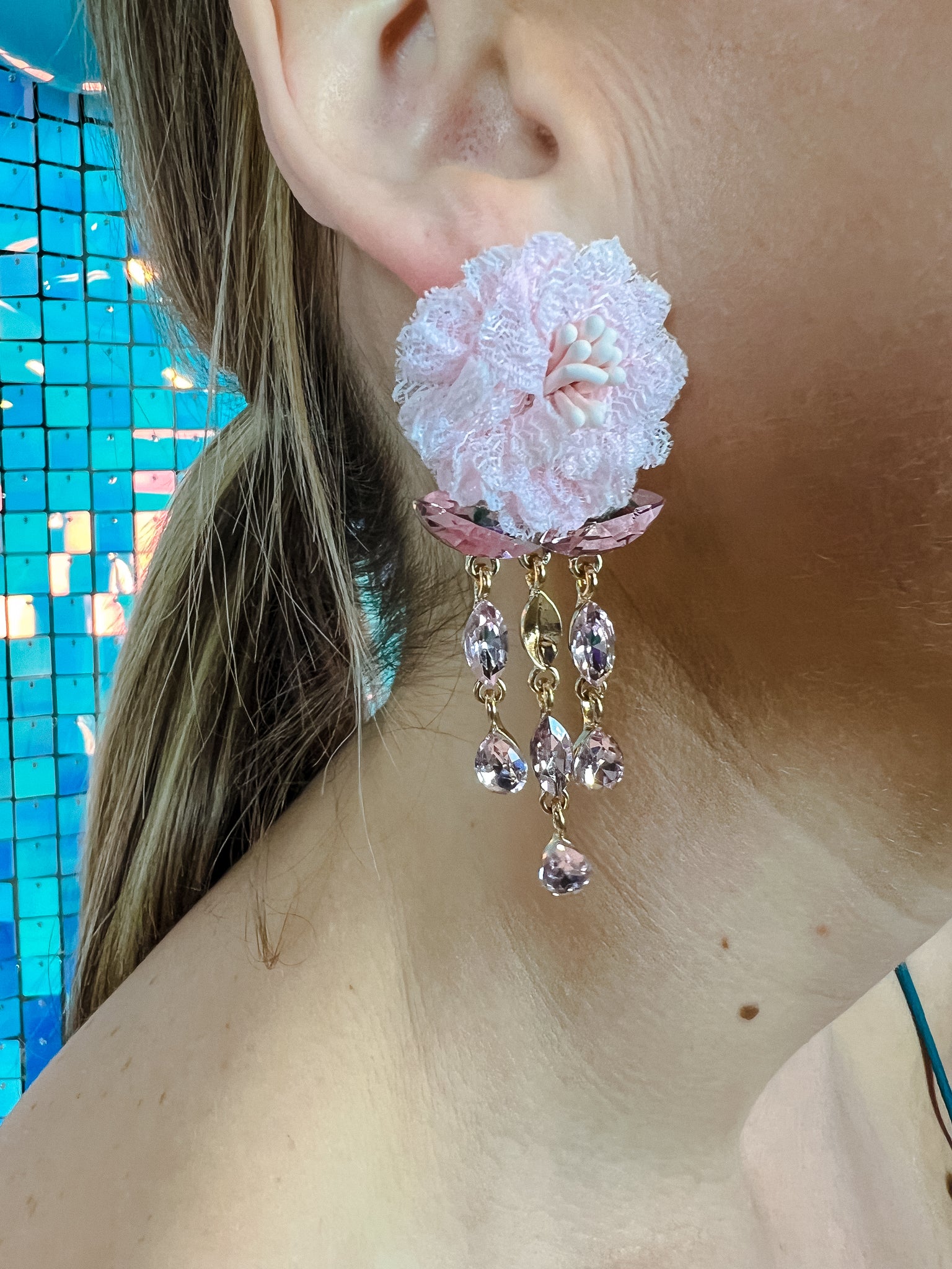 [Treasure Jewels] Lotus Flower Jewel Drop Earrings - Lilac