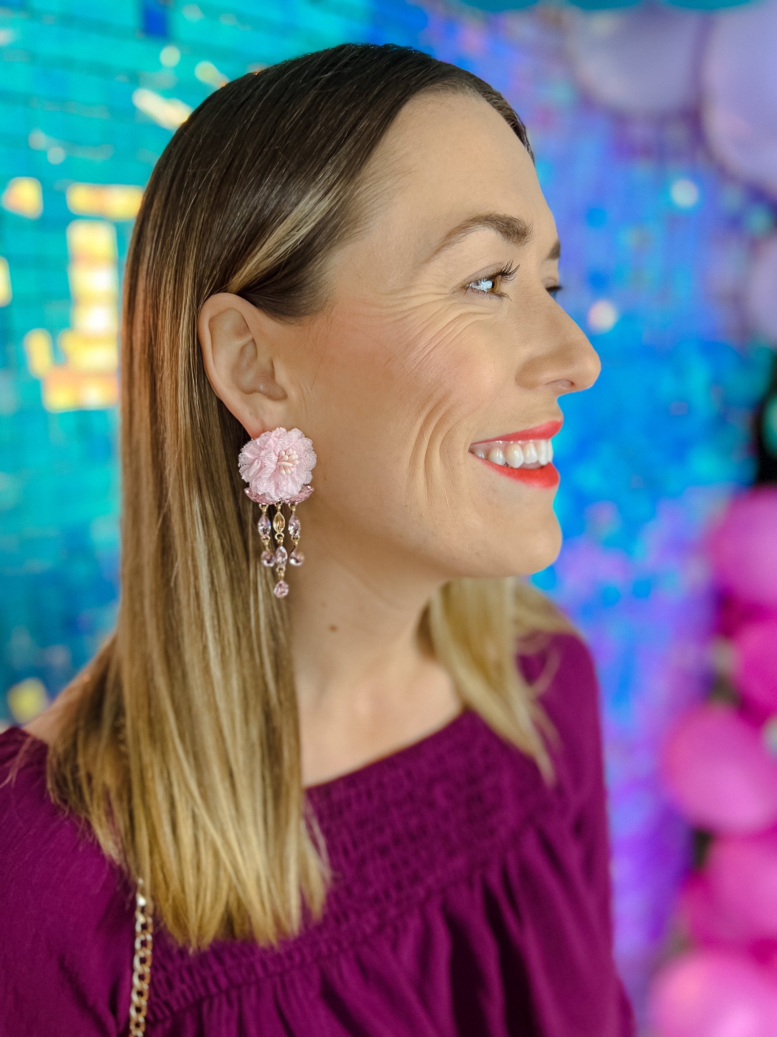 [Treasure Jewels] Lotus Flower Jewel Drop Earrings - Lilac