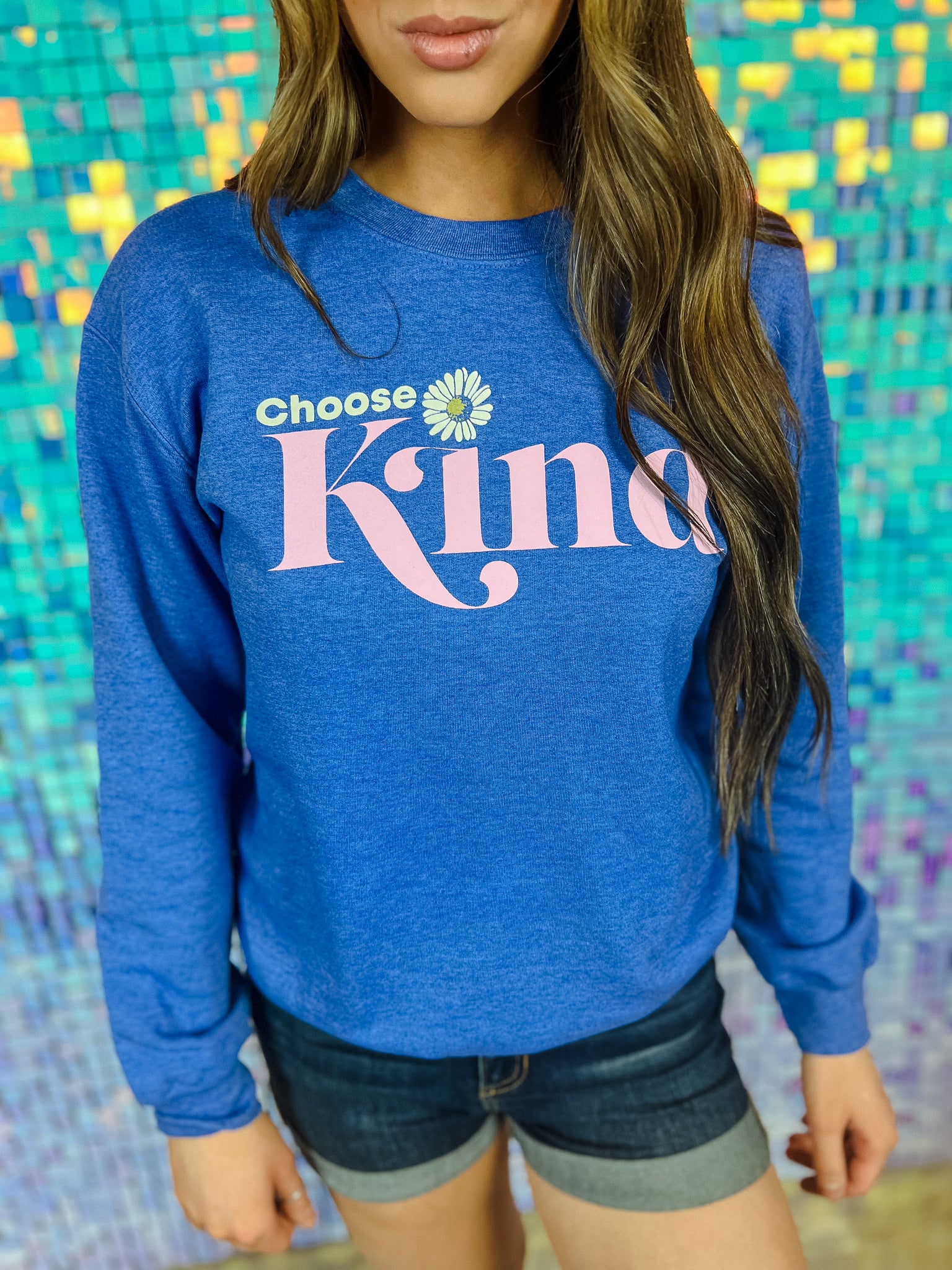 Choose Kind Crewneck Sweatshirt - Heathered Cornflower