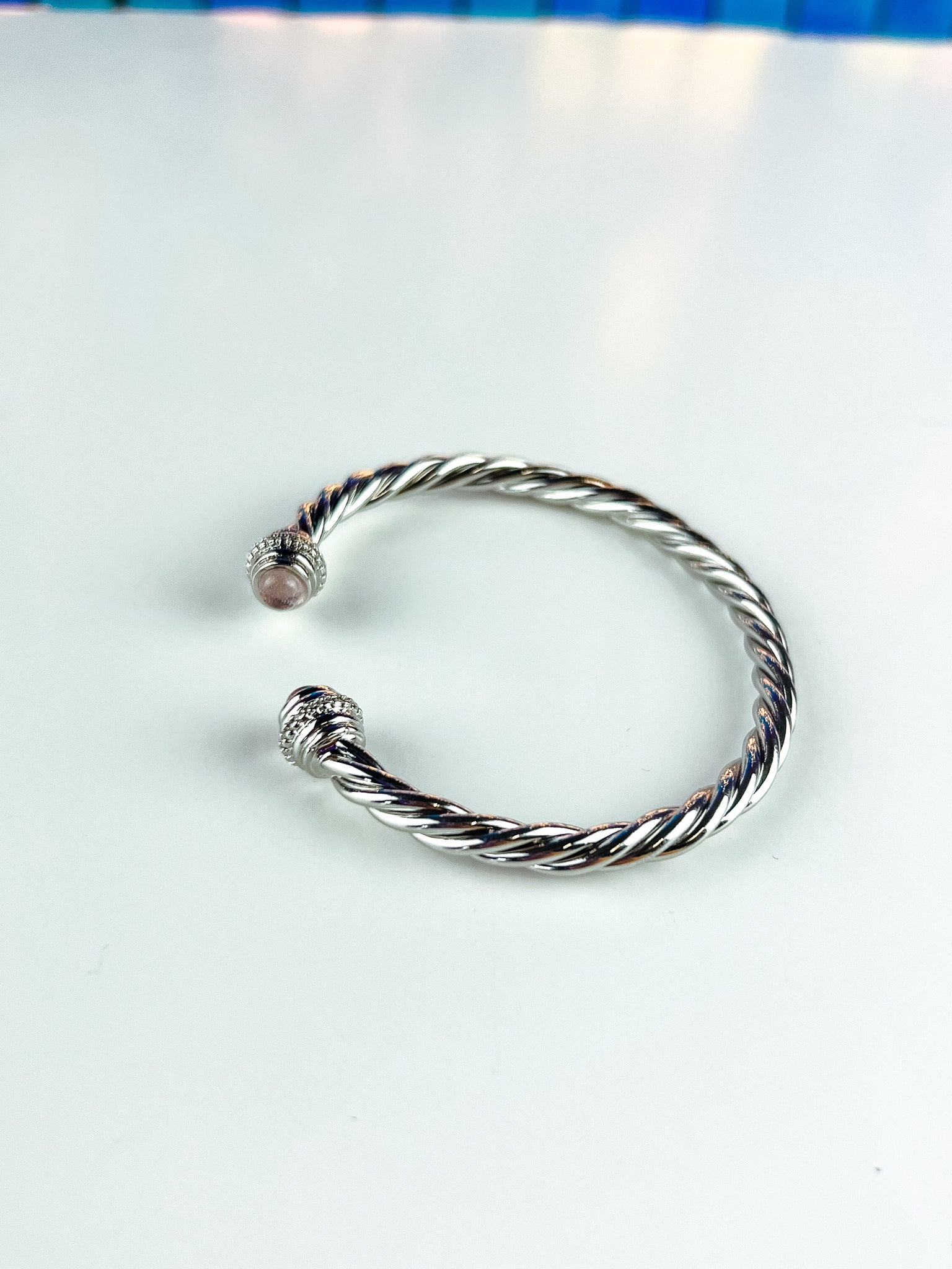 [Treasure Jewels] Zoey Rope Bracelet - Silver + Pink Crystal