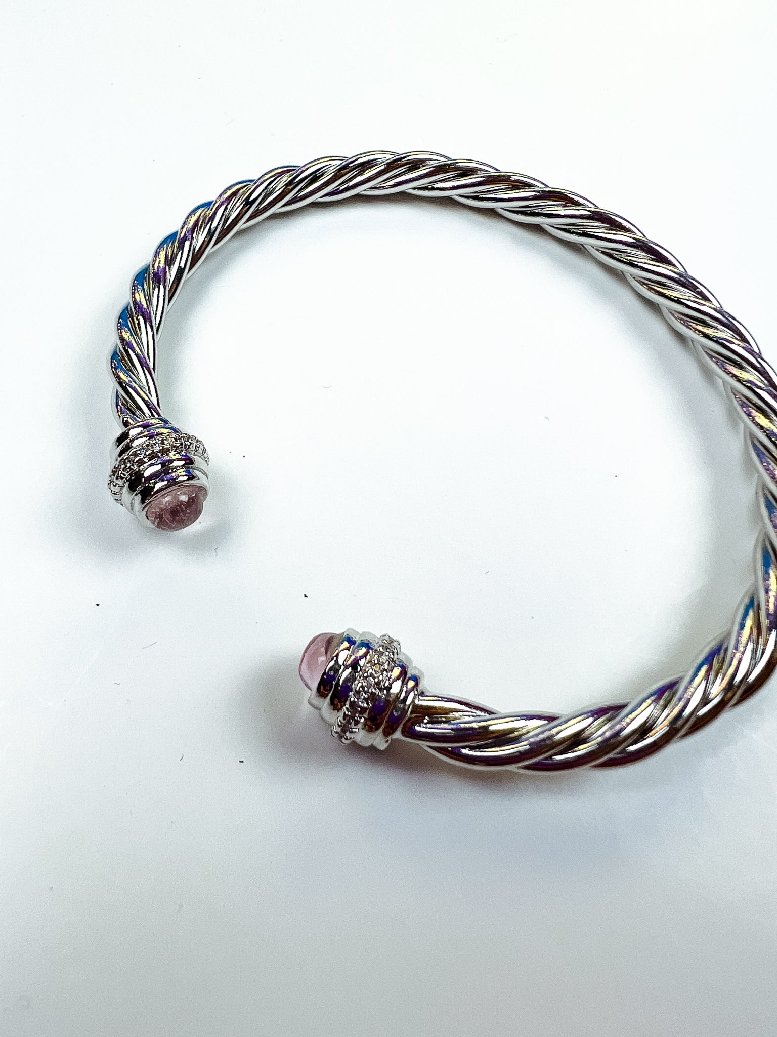 [Treasure Jewels] Zoey Rope Bracelet - Silver + Pink Crystal