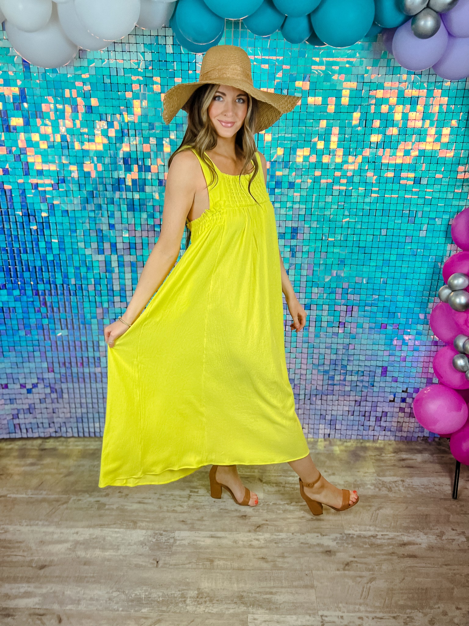 Maura Square Neck Midi Dress - Bright Spring Yellow