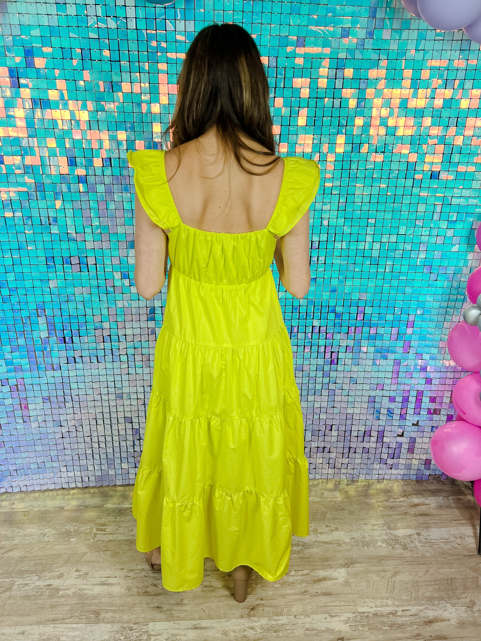 Krista Ruffle Sleeve Maxi Dress - Neon Lime